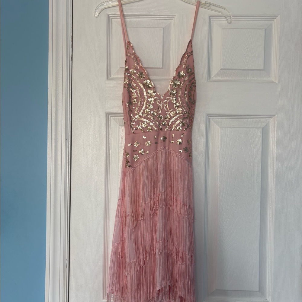 Pink Sequin Fringe Slip Dress